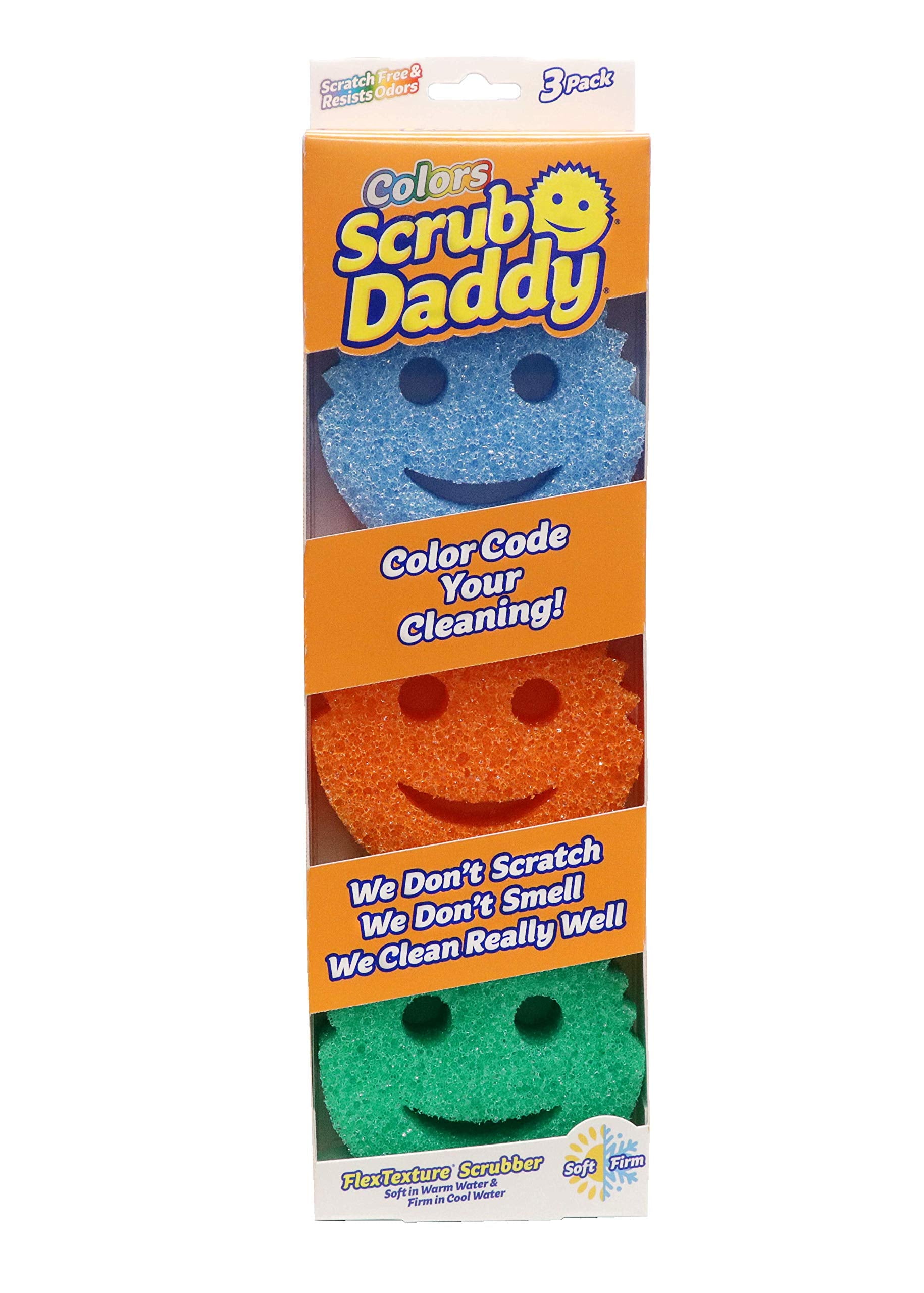 Scrub Daddy Color Sponges - Scratch-Free Multipurpose Dish Sponges for Kitchen, Bathroom & Household Cleaning - Made with BPA-Free Polymer Foam (3 Count)